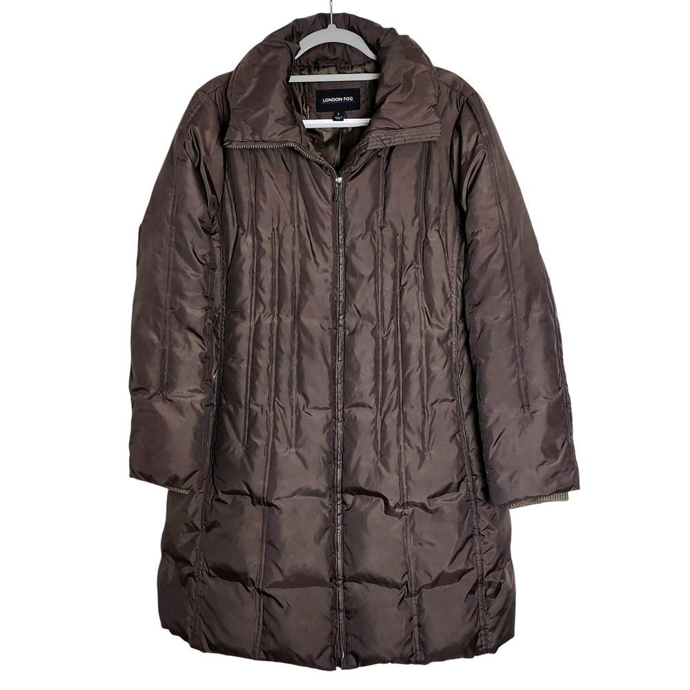 London Fog Down Feather Quilted Puffer Coat Women Large Insulated Longline Green
